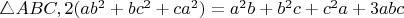 $\triangle ABC,2(ab^2+bc^2+ca^2)=a^2b+b^2c+c^2a+3abc$