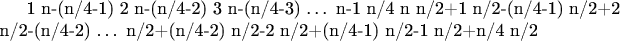 1  n-(n/4-1)  2  n-(n/4-2)  3  n-(n/4-3) &hellip; n-1  n/4  n  n/2+1  n/2-(n/4-1)  n/2+2  n/2-(n/4-2) &hellip; n/2+(n/4-2)  n/2-2  n/2+(n/4-1)  n/2-1  n/2+n/4  n/2