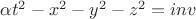 $\alpha t^2-x^2-y^2-z^2=inv
$