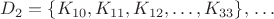 $D_2=\{K_{10},K_{11},K_{12},\ldots,K_{33}\}, \,\ldots$