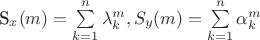 S_x(m)=\sum\limits_{k=1}^n \lambda_k^{m}, S_y(m)=\sum\limits_{k=1}^n \alpha_k^{m}