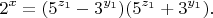 $$2^x=(5^{z_1}-3^{y_1})(5^{z_1}+3^{y_1}).$$
