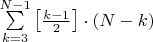 $\sum\limits_{k=3}^{N-1}\big[\frac{k-1}2\big]\cdot(N-k)$
