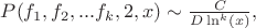 $P(f_1, f_2,...f_k,2,x) \sim \frac {C} {D \ln^k(x)},$