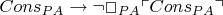 $Cons_{PA} \rightarrow \neg \Box_{PA} \ulcorner Cons_{PA}\urcorner$
