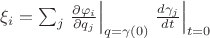 $\xi_i = \sum_j \left. \frac{\partial \varphi_i}{\partial q_j} \right|_{q=\gamma(0)} \left. \frac{d\gamma_j}{d t} \right|_{t=0}$