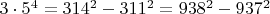 $3\cdot 5^4=314^2-311^2=938^2-937^2$
