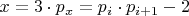 $x=3\cdot p_x=p_i \cdot p_{i+1}-2$
