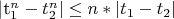 |t_1^n-t_2^n|\leq n*|t_1-t_2|