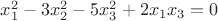 $x_{1}^2 - 3x_{2}^2 - 5x_{3}^2 + 2x_{1}x_{3}=0$