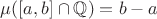 $\mu([a,b]\cap \mathbb{Q})=b-a$