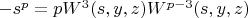 $-s^p=pW^3(s,y,z)W^{p-3}(s,y,z)$