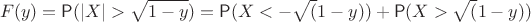 $$F(y)=\mathsf P(|X| > \sqrt{1-y})=\mathsf P(X < -\sqrt(1-y))+\mathsf P(X > \sqrt(1-y))$$