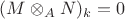 $(M\otimes_{A}N)_{k}=0$