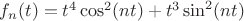 $f_n(t)=t^4\cos^2(nt)+t^3\sin^2(nt)$