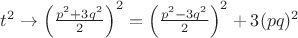 $t^2\rightarrow \left( \frac{p^2+3q^2}{2}\right)^2=\left( \frac{p^2-3q^2}{2}\right)^2+3(pq)^2$
