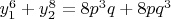 $\[y_1^6  + y_2^8  = 8p^3 q + 8pq^3 \]$