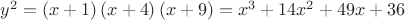 $y^2  = \left( {x + 1} \right)\left( {x + 4} \right)\left( {x + 9} \right) = x^3  + 14x^2  + 49x + 36
$
