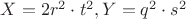 $X=2r^2 \cdot t^2, Y=q^2 \cdot s^2$