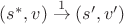 $(s^*, v) \overset1{\to} (s', v')$ $(s^*, v) \overset1{\to} (s', v')$
