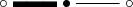 $\xymatrix{{\circ}\ar@{{}*{\dir*{\rule{1pt}{3pt}}}{}}[r] & {\bullet} \ar@{-}[r]&{\circ}}$