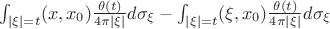 $\int_{|\xi|=t} (x, x_0) \frac{\theta(t)}{4\pi |\xi|}d\sigma_{\xi} - \int_{|\xi|=t} (\xi, x_0) \frac{\theta(t)}{4\pi |\xi|}d\sigma_{\xi}$