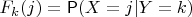 $F_k(j)=\mathsf P(X=j|Y=k)$