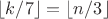 $\lfloor k/7\rfloor = \lfloor n/3\rfloor$