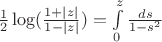 $\frac{1}{2}\log(\frac{1+|z|}{1-|z|})=\int\limits_0^z \frac{ds}{1-s^2}$