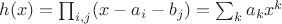 $h(x) = \prod_{i, j} (x - a_i - b_j) = \sum_k a_k x^k$