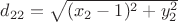 $d_{22} = \sqrt{(x_2-1)^2 + y_2^2}$