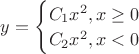 $y = \begin{cases} C_1 x^2, x \geq 0 \\ C_2 x^2, x < 0 \end{cases}$