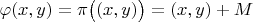 $\varphi(x,y)=\pi\big((x,y)\big)=(x,y)+M$