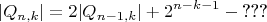 $$
  |Q_{n, k}| = 2 |Q_{n-1, k}| + 2^{n-k-1} - \hbox{???}
$$
