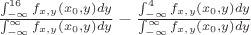 $\frac{\int_{-\infty}^{16}f_{x,y}(x_0,y)dy}{\int_{-\infty}^{\infty}f_{x,y}(x_0,y)dy}-\frac{\int_{-\infty}^{4}f_{x,y}(x_0,y)dy}{\int_{-\infty}^{\infty}f_{x,y}(x_0,y)dy}$