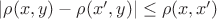 $|\rho(x,y)-\rho(x',y)|\le\rho(x,x')$