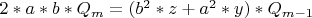 $2*a*b*Q_m=(b^2*z+a^2*y)*Q_{m-1}$