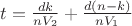 $t=\frac{dk}{nV_2}+\frac{d(n-k)}{nV_1}$