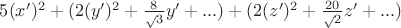 $5(x')^{2}+(2(y')^{2}+{\frac8\sqrt 3} y'+...)+(2(z')^{2}+{\frac {20}\sqrt2} z'+...)$