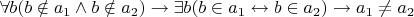 $\forall b (b \notin a_1 \land b \notin a_2) \to \exists b (b \in a_1 \leftrightarrow b \in a_2) \to a_1 \neq a_2$