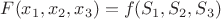 $F(x_1,x_2,x_3)=f(S_1,S_2,S_3)$