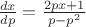 $\[\frac{{dx}}{{dp}} = \frac{{2px + 1}}{{p - {p^2}}}\]$