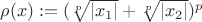 $\rho(x):=(\sqrt[p]{|x_1|}+\sqrt[p]{|x_2|})^p$
