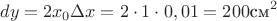 $$dy=2x_0 \Delta x=2 \cdot 1 \cdot 0,01=200 \text{см}^2$$