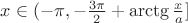 $x\in(-\pi, -\frac{3\pi}{2}+\arctg\frac{x}{a}]$