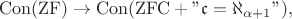 $$\mathrm{Con(ZF)\rightarrow Con(ZFC+\dq\mathfrak c=\aleph_{\alpha+1}\dq)},$$