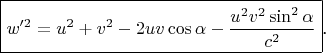 \boxed{w'^2 = u^2 + v^2 - 2uv\cos\alpha - \frac{u^2v^2\sin^2\alpha}{c^2}}.