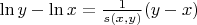 $\ln y - \ln x =\frac{1}{s(x,y)} (y-x)$