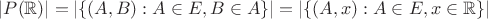 $|P(\mathbb{R})| = |\{(A,B):A \in E, B \in A\}| = |\{(A,x):A \in E, x \in \mathbb{R}\}|$
