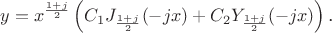 $$y=x^{\frac{1+j}2}\left(C_1J_{\frac{1+j}2}(-jx)+C_2Y_{\frac{1+j}2}(-jx)\right)\text{.}$$
